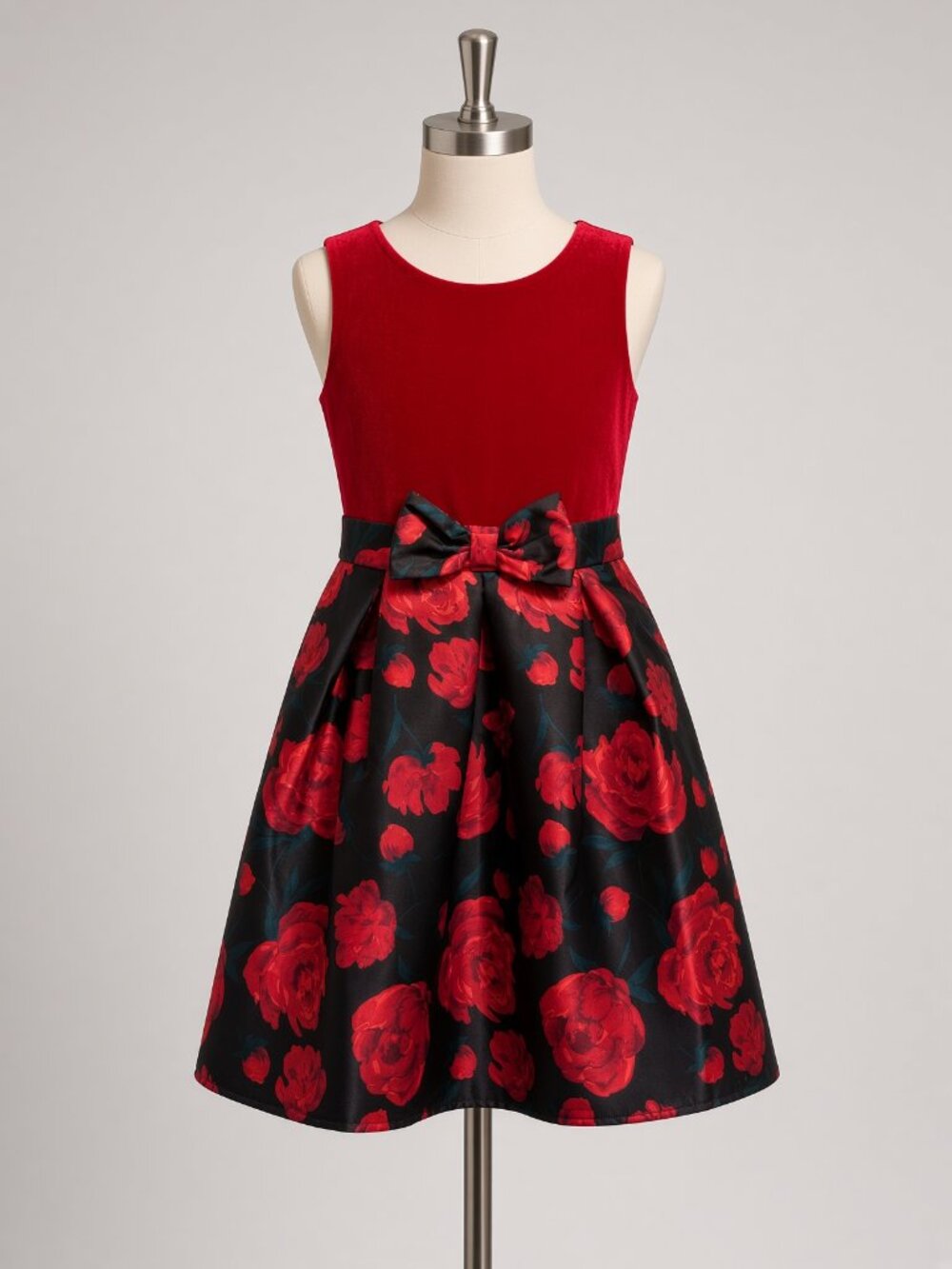 Girls Sleeveless Floral Red Velour Dress - The Children's Place Size 10 - New